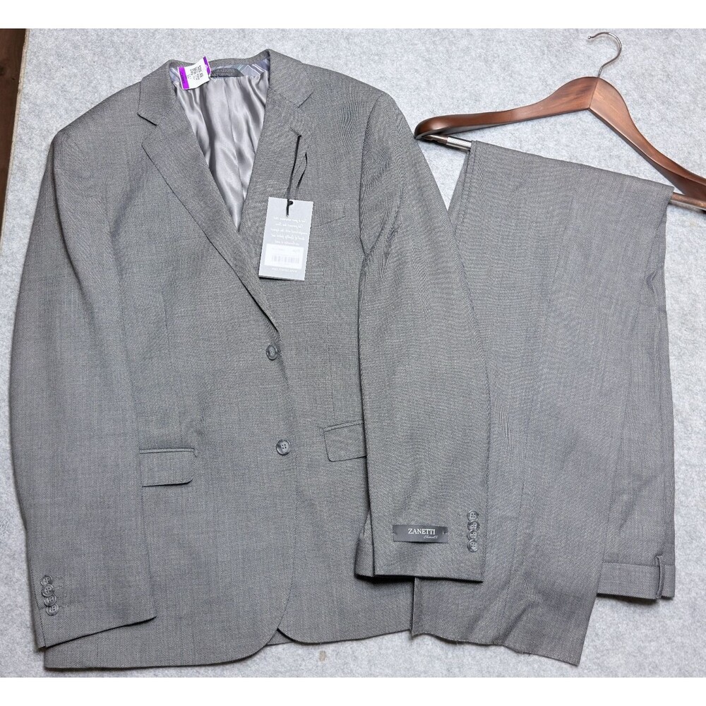 NWT Zanetti Elementi Suit 42R 37W Grey Birdseye Super 110s Wool 2 Piece Suit